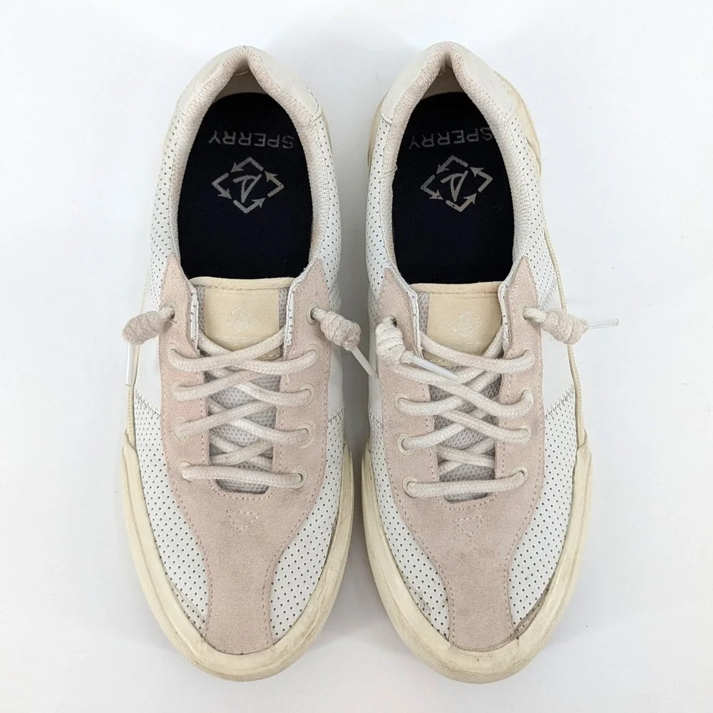 Sperry Crest Vibe Perforated Leather Sneakers White Blush Pink Size 8M